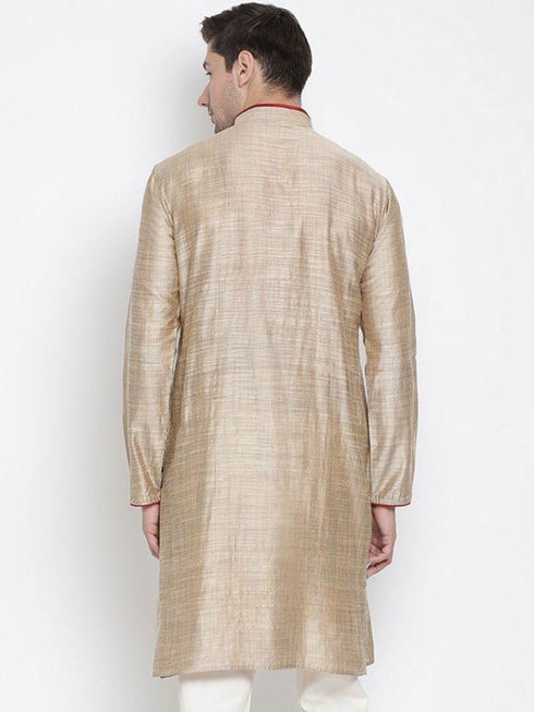 Vastramay Men's Beige Cotton Silk Blend Kurta
